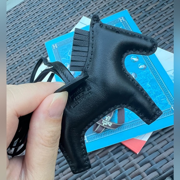 Hermes Milo Lambskin Lizard Touch Grigri Rodeo Horse Bag Charm PM So Black - Picture 5 of 6